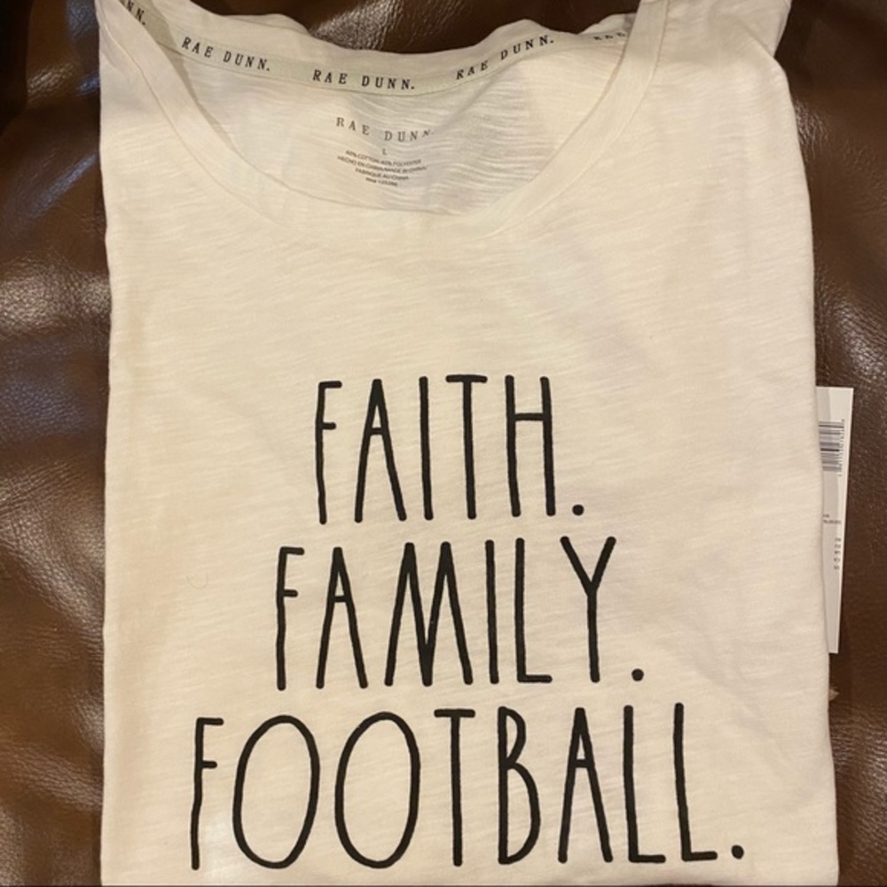 Rae Dunn FAITH FAMILY FOOTBALL Women's Top Size L BRAND NEW!!